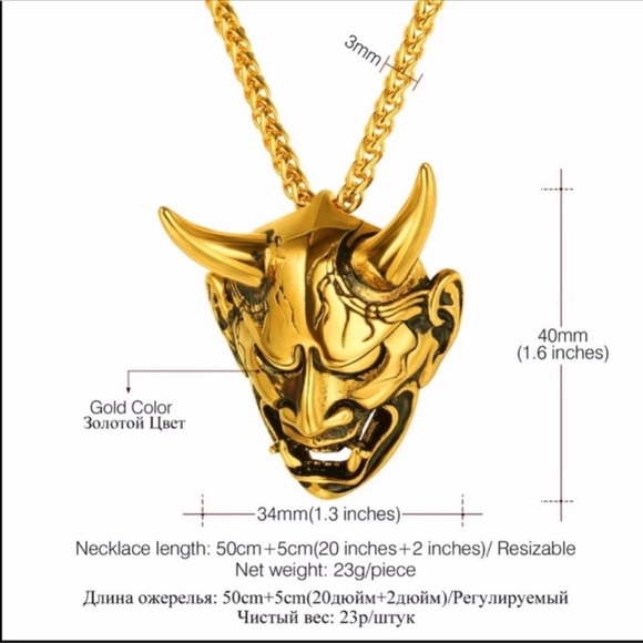 New 18k gold Gothic Horn Evil Devil Demon necklace - Picture 3 of 3